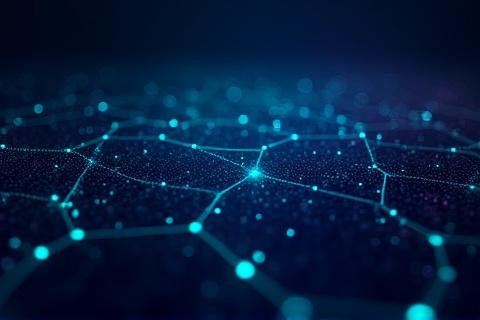 Abstract depiction of data points and neural network, signifying data science and AI.